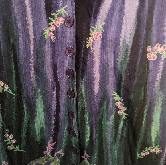 Vintage Blue Purple Floral Button Front Skirt - Picture 3 of 5